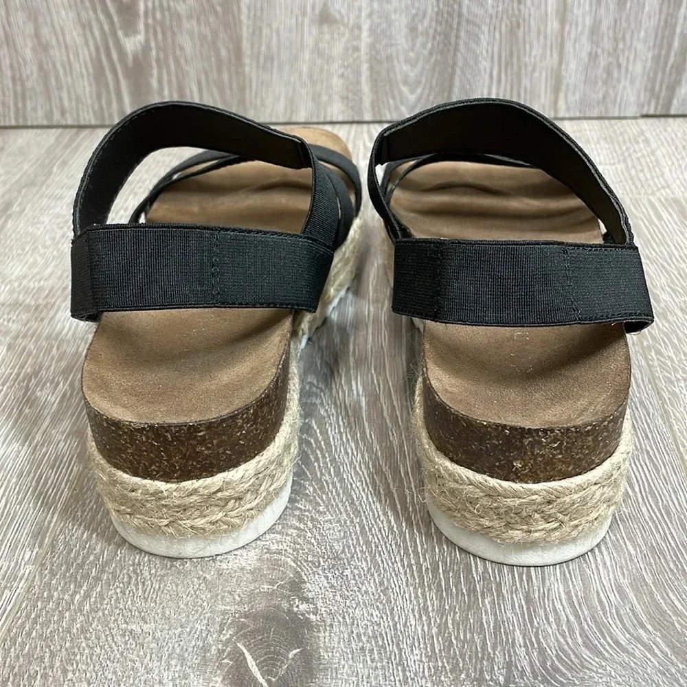 Madden Girl Crispp Espadrille Platform Sandal Black Strappy 6.5M
